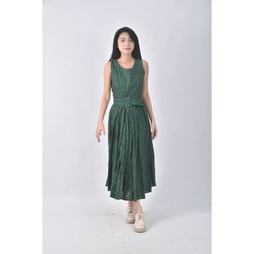 (S) 格子 無袖綠色洋裝二手衣