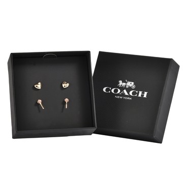 COACH愛心粉鑽棒棒糖造型穿式雙件耳環禮盒(金色)｜GoBrand購名牌