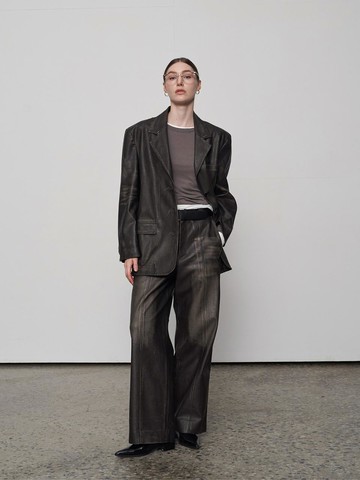 Oversized Washed Leather Blazer Dark Brown