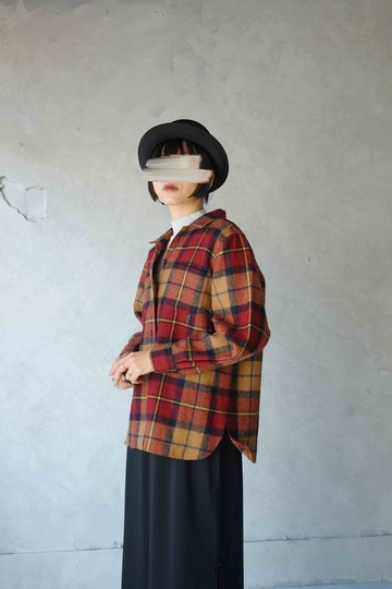 尋寶古著-英倫紅色系格紋學院風復古毛料襯衫