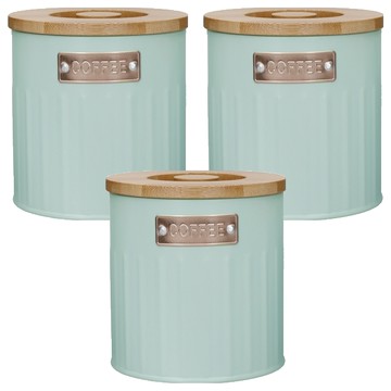 KitchenCraft 茶葉/咖啡糖密封罐 Set 帶木蓋  3個  1L