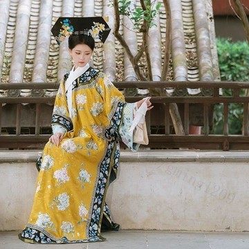 【宮廷格格服】貴妃清代女裝 清朝氅衣 原創旗裝 旗服 重工中國印花 宮廷格格服裝 漢服 漢服女裝 漢服上衣 中國風服裝