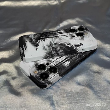 ✨限時下殺✨黑白水墨畵適用蘋果iPhone  16 15 14 pro 13 12 11 XS XR  硬殼  防摔殼