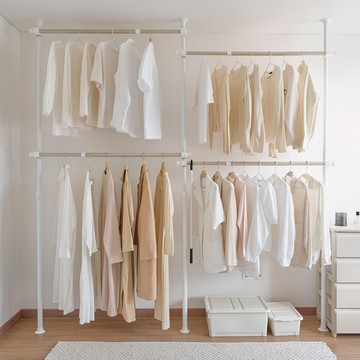 ROOM N HOME 更衣室三層基本款頂天立地衣架  寬度 200-340公分  高度 170-280公分  淺米色+白色