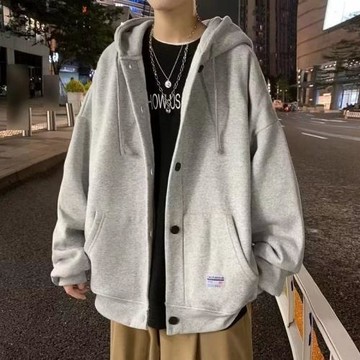 ins港風連帽開衫衛衣男潮2022秋冬新款韓版潮流寬松加絨潮牌外套