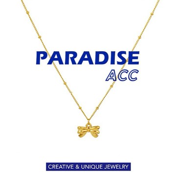 PARADISE 金色 打結蝴蝶結 項鏈 細款 316L 醫療鋼 鈦鋼 不過敏