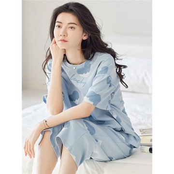 睡衣女夏款純棉高級感短款短袖七分褲圓領夏季大碼甜美清新女套裝