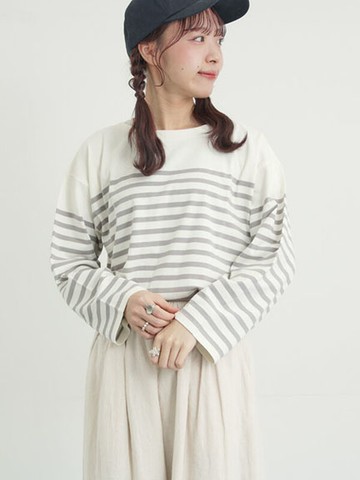 橫條紋寬鬆版型圓領上衣(0F001618110) - Samansa Mos2