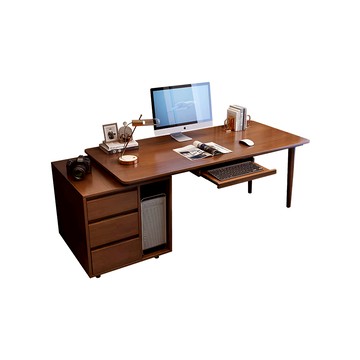 【HappyLife】實木輕奢簡約帶櫃書桌 120公分 Y11834胡桃