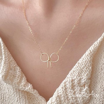 交換禮物 線條蝴蝶結純銀項鍊 S925全純銀 M4708 日系纖細感 線條蝴蝶結頸鍊 百搭衣服項鍊 生日禮物