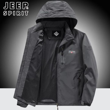 JEEP吉普男裝春季夾克速干防水運動休閑寬松大碼戶外外套風衣薄款