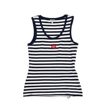 LOEWE 經典刺繡Anagram 圖騰條紋背心 (白色/海軍藍)