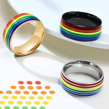 【RJ New York】彩色線條炫麗中性不鏽鋼戒指(3色戒圍可選)