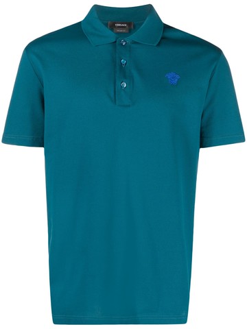Versace - Medusa embroidered polo shirt - men - Cotton - M - Blue