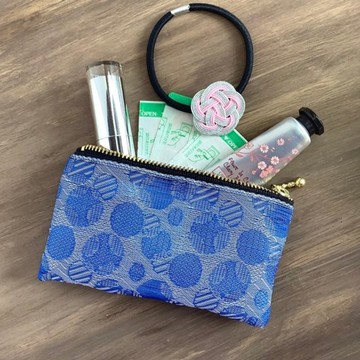 【泡泡】榻榻米邊飾 扁平迷你小包 卡片夾 零錢包 藍色 水玉 圓點