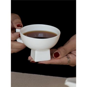 三宅家純色中古經典款骨瓷高腳下午茶杯 獨家自制創意茶杯帶托盤