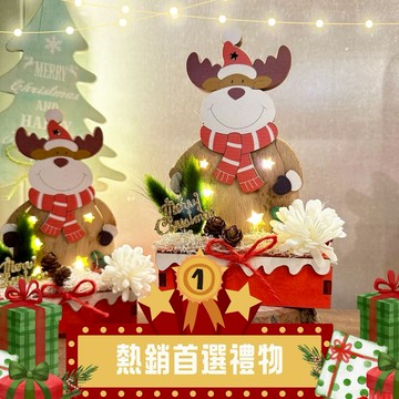 【花回想】聖誕麋鹿燈飾-桌上擺飾 交換禮物 夜燈桌飾 永生花 生日禮