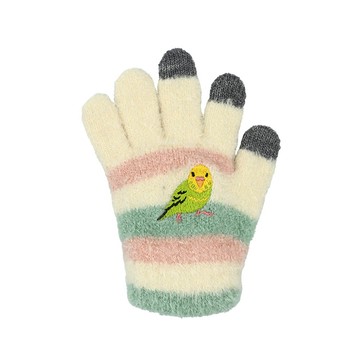 日本 TOMO - 兒童可觸控短絨保暖手套-鸚鵡-粉綠米