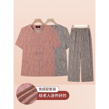 媽媽夏裝套裝2025新款奶奶裝小衫中老年人女夏季上衣老人洋氣襯衫