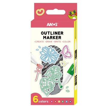AMOS 阿摩司 6色創意雙色輪廓筆  1入