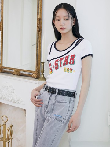 Shoulder Slit Point Ribbed Print T-shirt (ER2CH562)