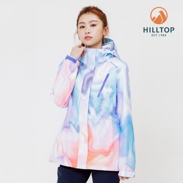 【hilltop山頂鳥】GORE-TEX 防水防風透氣 單件式施華洛世奇水鑽可拆帽大衣外套(可銜接內件) 女款 粉色銀河｜PH22XFZ5ECFZ
