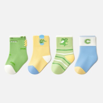 love, charlotte - 淘氣小鱷魚短筒純棉襪-4 雙一組