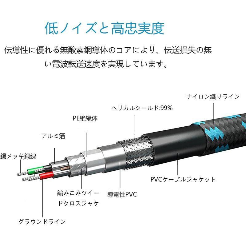 DanYun ギターシールド 1m 3m 5m ギターケーブル SL型 6.35mm シールドケーブル 生地編み ギター ベース キーボード