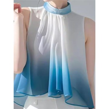 雪紡襯衫女夏裝2025新款設計感甜美小眾氣質別致無袖掛脖上衣