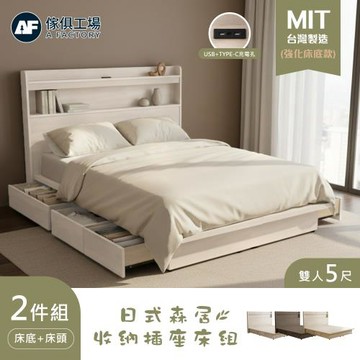 【傢俱工場】直樹 雙人5尺機能床片+收納抽屜床底-房間2件組/床組/床頭+床底
