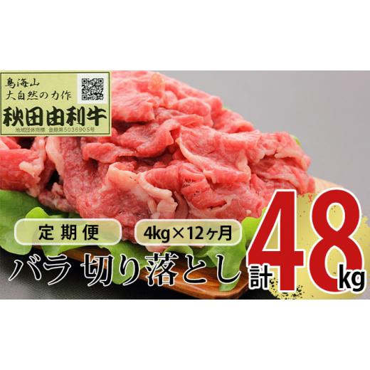 ふるさと納税 秋田県 にかほ市 《定期便》12ヶ月連続 秋田由利牛 バラ切り落とし 4kg（1kg×4パック）