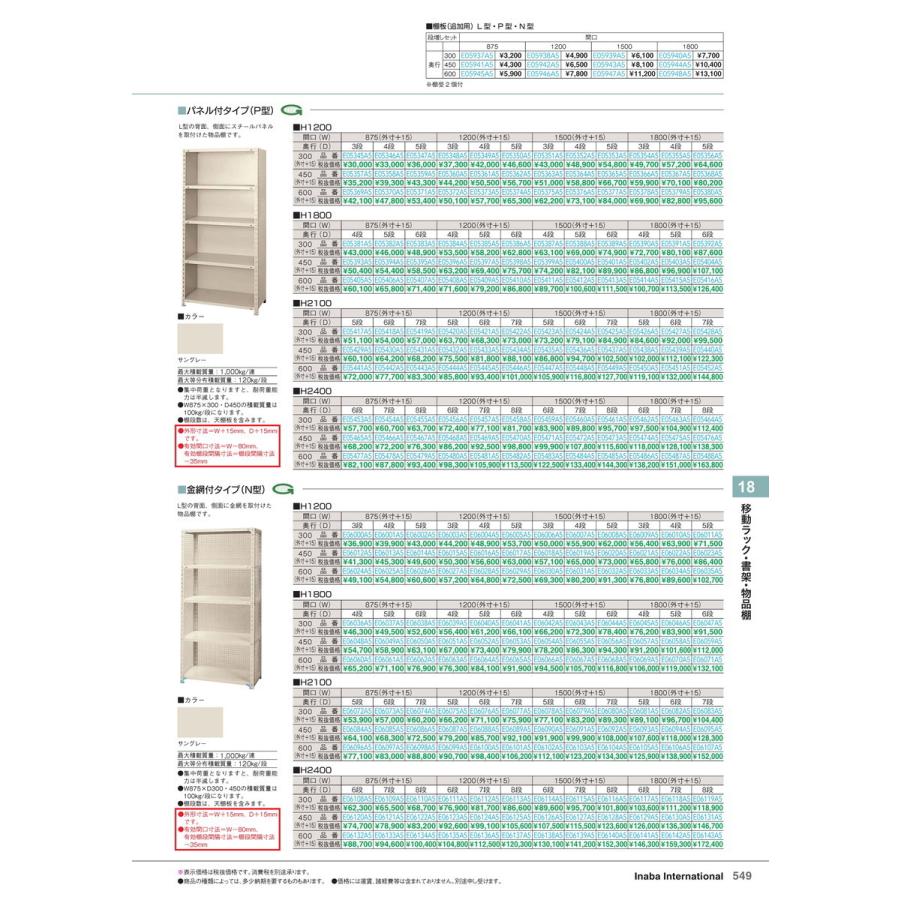 移動ラック・書架・物品棚 軽量ラックN型 4段 サングレー 87-30-180 品番 E06036A5 イナバ 稲葉 LINEショッピング