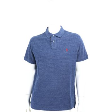 Polo Ralph Lauren 小馬刺繡混線藍色短袖POLO衫 上衣(男款/Custom Fit)
