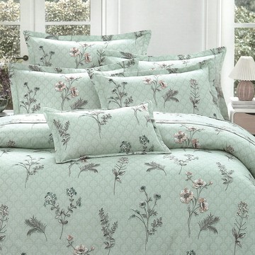 Prawear 巴麗維亞 台灣製精梳棉六件式床罩組雙人-綠意美景  1入