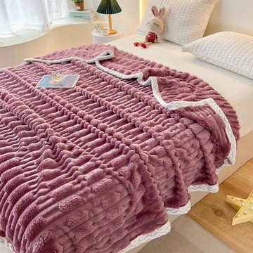 跨境外貿秋冬季仿裘皮兔毛毯珊瑚絨加厚沙發蓋毯午睡毯