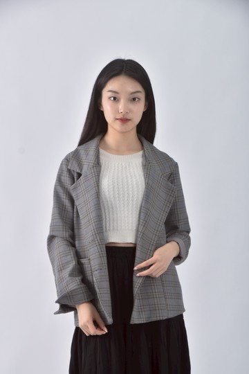(S) miss ff質感格紋灰色外套