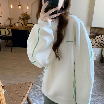 白色衛衣女春秋薄款2023新款寬松中長款設計感小眾圓領高加絨外套