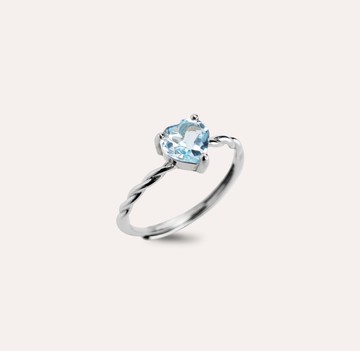 安珠 托帕石 藍色 天空藍 愛心 6mm 戒指 蛻變系列 Twist 寶石銀