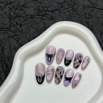 💗台灣出貨💗貓眼款純手工穿戴美甲穿戴高階感小眾爆閃ins黑紫顯白辣妹貼片