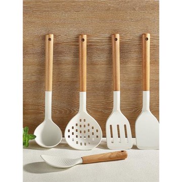 硅膠廚具套裝不粘鍋廚房鍋鏟耐高溫烹飪湯勺漏勺櫸木柄家用鏟子