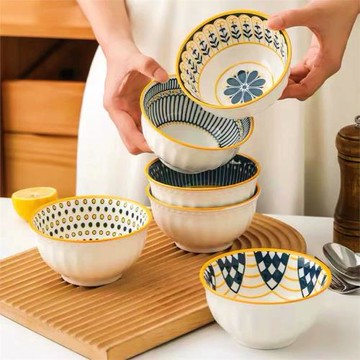 因瓷歡喜北歐復古簡約陶瓷碗吃飯碗區分碗沙拉碗ins風高顏值餐具