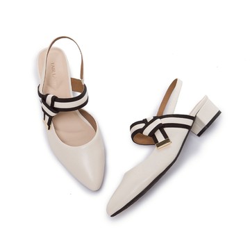 芯太軟 撞色拼接織帶塊跟涼鞋 復古白 (4M3154)