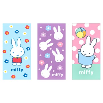 星紅織品 正版授權 米飛兔加大款純棉毛巾3件組 27x54公分  藍色小花 + 紫色小花 + 球球米飛  1組