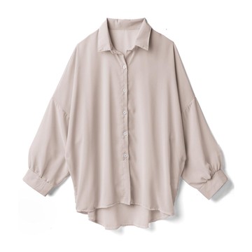 日本 GRL - 透明感氣球袖襯衫/罩衫-卡其 (M)