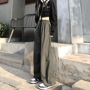 【限時特賣】長褲女 女生褲子 寬褲 運動褲 冰絲長褲 高腰褲 顯瘦長褲美式復古辣妹工裝褲女夏寬鬆街舞長褲嘻哈潮流hiph