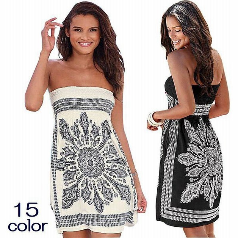 ワンピース ベアトップワンピース チューブトップ レディース 女性用 ミディアム丈 膝丈 フレア スカート ハイウエスト プリント パネル柄 おしゃれ 通販 Lineポイント最大get Lineショッピング