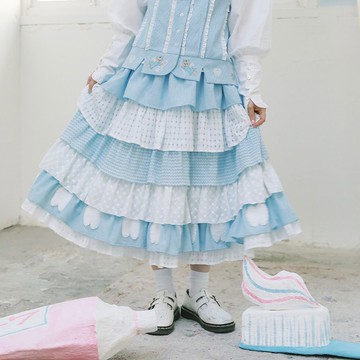 Meugler牛稠島 牛稠齒科 lolita大裙擺立體牙齒毛絨藍白蛋糕半裙