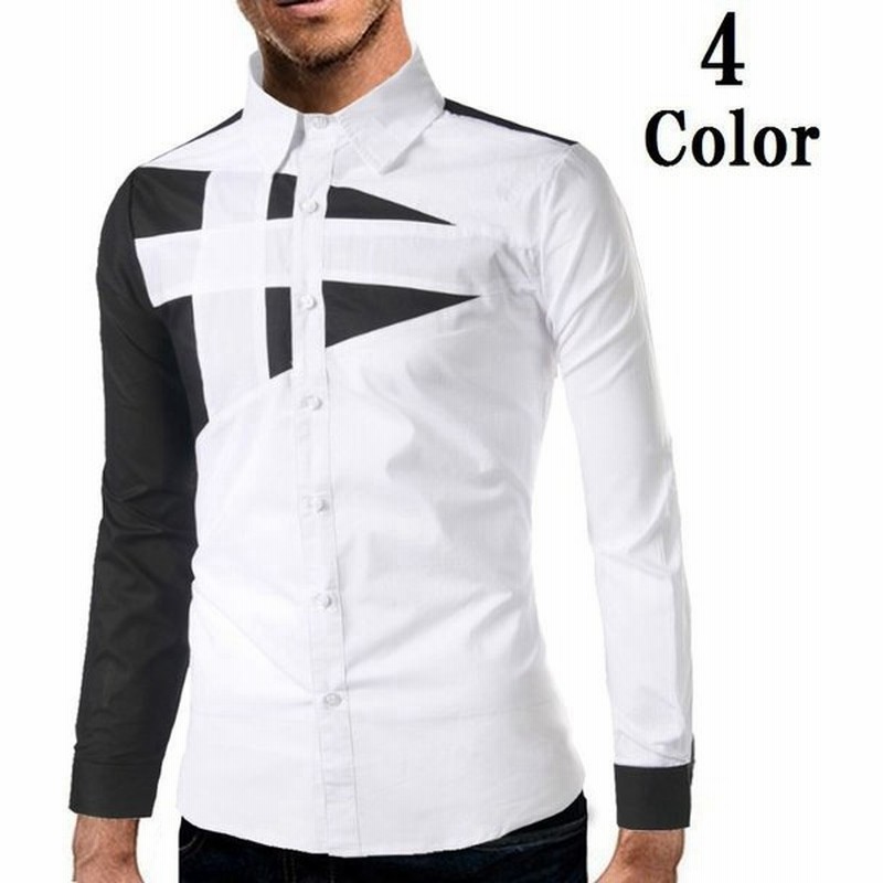 シャツ メンズ 長袖 スリム 細身 トップス オシャレ カジュアル バイカラー 切り替え M L Xl 2xl 3xl 通販 Lineポイント最大0 5 Get Lineショッピング
