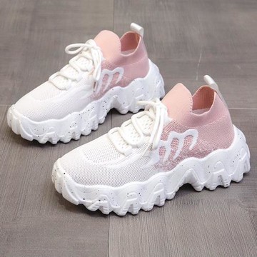 襪子鞋女2025春夏新款韓版時尚透氣飛織運動休閑鞋松糕厚底老爹鞋