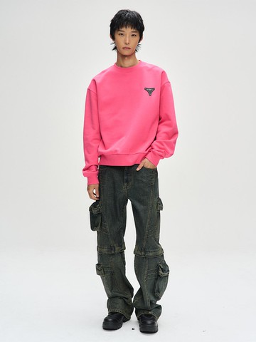 Unisex Stool Patch Logo Semi-Oversized Sweatshirt [Pink] (atb1272u)